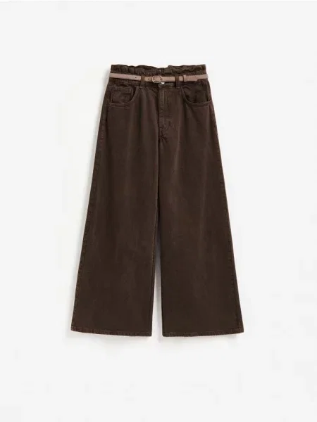 Reserved Blugi wide leg cu curea maro