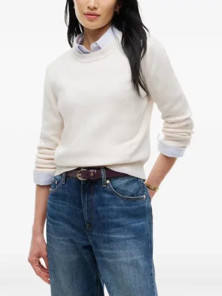 Пуловер Tommy Hilfiger бродиран с кръгло деколте бяло