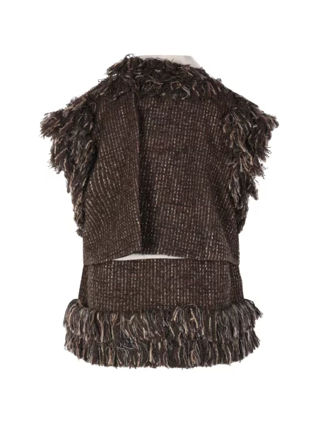 Geacă Sacai cu funde din tweed maro