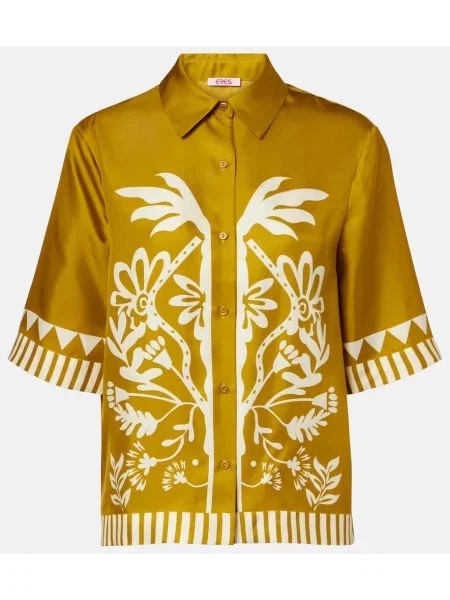 Cămașă cu flori Eres de mătase cu model floral galben