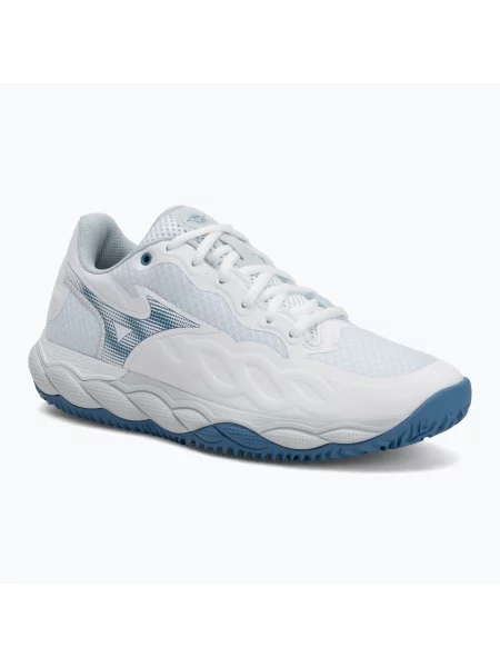 Încălțăminte de tenis pentru femei Mizuno Wave Enforce Court CC white/ parisian blue/ plein air alb