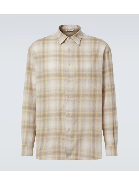 Vlněná kostkovaná košile Auralee žlutá