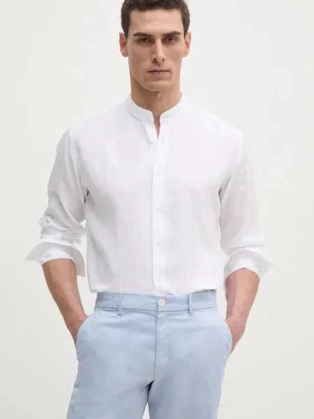 Karl Lagerfeld camasa de in barbati cu guler stand-up regular alb