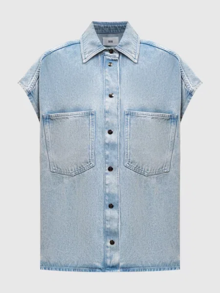 Джинсовий жилет з ефектом потертості Solotre блакитний