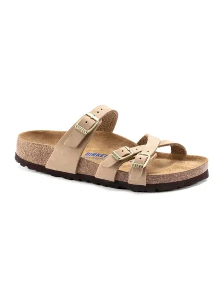 Klapki Birkenstock skórzane beżowe