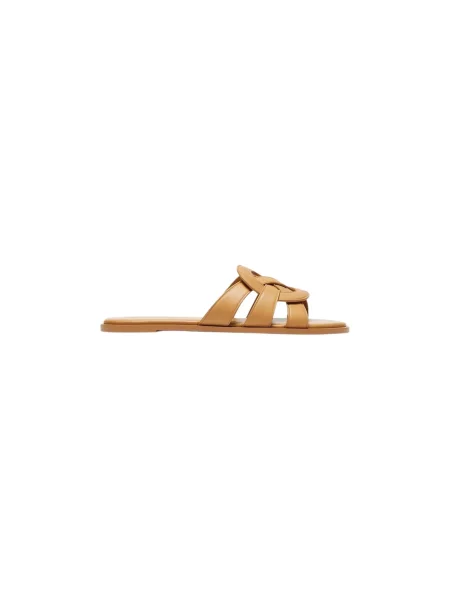 Coach klapki z odkrytymi palcami skórzane Lena Leather Slide Sandal beżowe