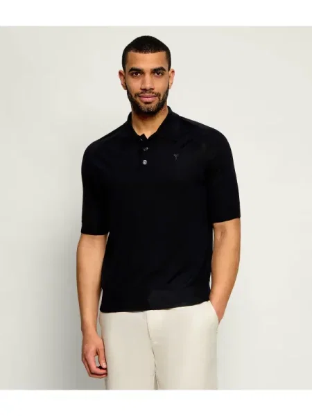 Tricou polo Ami Paris de lână negru