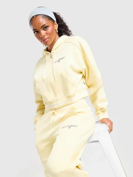 New Balance Bluza Rozpinana Z Kapturem Ribb Cropp żółta