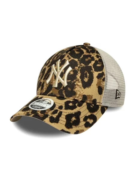 Czapka z daszkiem New Era w panterkę zamszowa beżowa