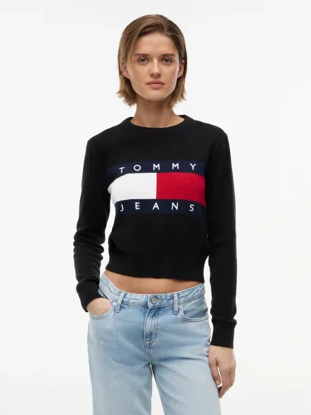 Tommy Jeans Pulover mornarska / rdeča bela črna