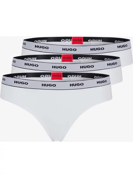 Szare stringi HUGO z bawełnianym paskiem Logo 3 sztuki L białe