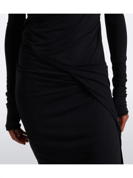 Rochie Rick Owens din jerseu drapată cu spatele deschis negru