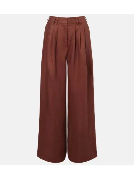 Lniane spodnie Posse z wysoką talią brązowe