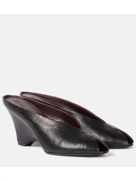 Papuci tip mules Khaite din piele cu pană negru