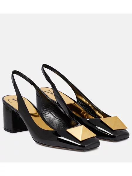 Pantofi cu toc Valentino Garavani din piele de lac slingback negru