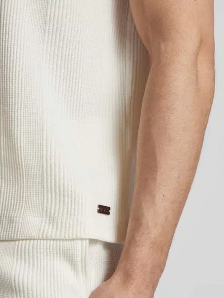 T-shirt z prążkowanym okrągłym dekoltem biała