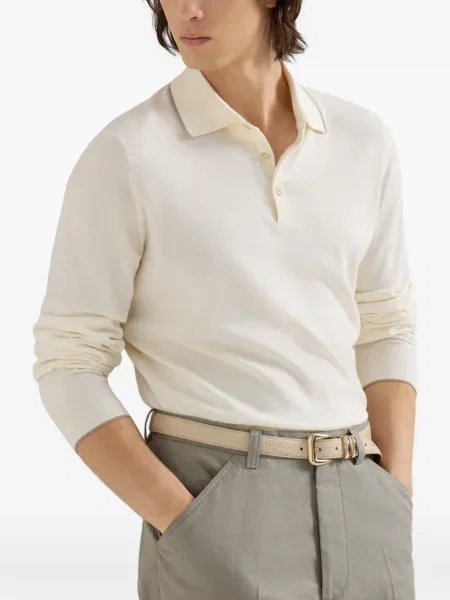 Polo Brunello Cucinelli tricotate alb