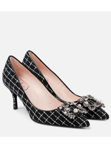 Pantofi cu toc Roger Vivier din piele cu model floral negru