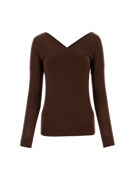 Sweter Co z dekoltem w serek brązowy