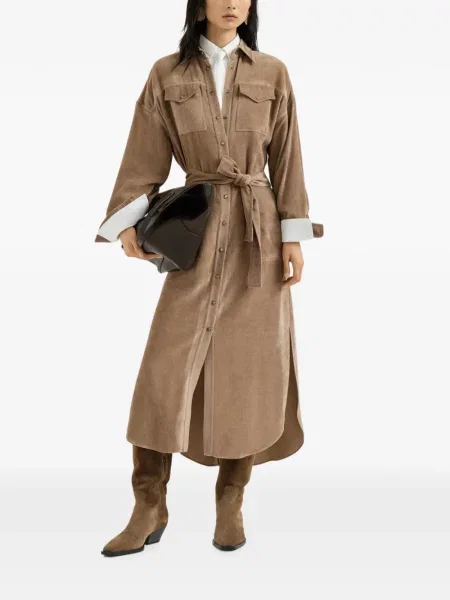 Rochie tip cămașă Brunello Cucinelli de catifea cord