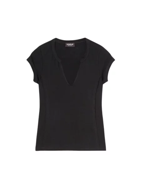 Koszulka Dondup z dekoltem w serek z krótkim rękawem czarna