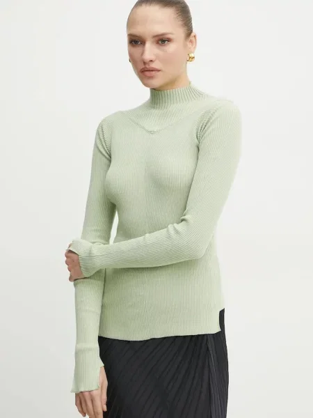 Victoria Beckham pulover femei light cu turtleneck verde