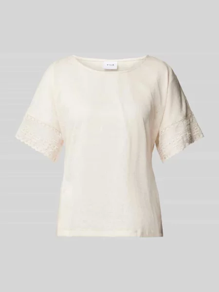 T-shirt z koronką szydełkową model ‘NULAN’ Vila biała