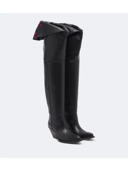 Cizme Chloé cu broderie din piele negru