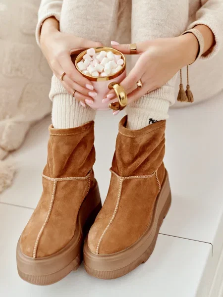 Usnjene chunky gležnjarji Zazoo rjava