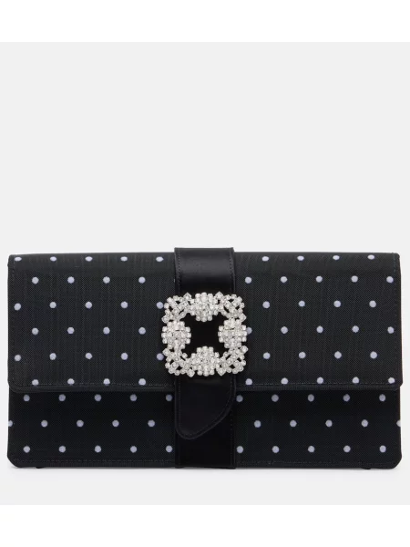 Satynowe spodnie Manolo Blahnik w grochy czarne