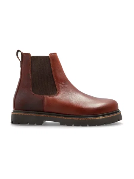 Botki Birkenstock skórzane wsuwane na płaskim obcasie brązowe