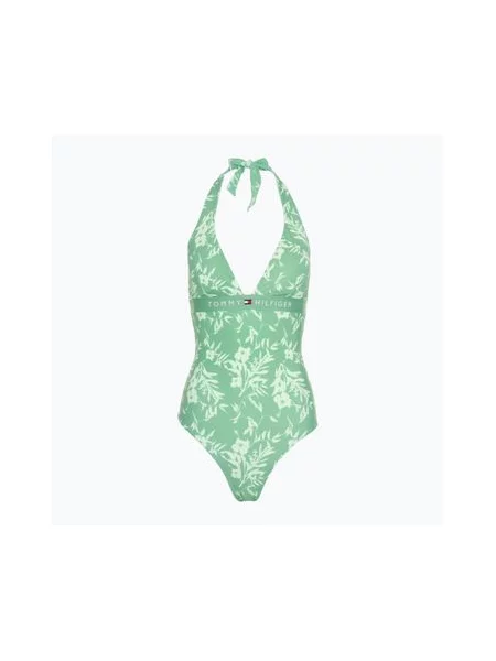 Суцільний купальник Tommy Hilfiger Halter One Piece Rp Print квітковий тропічний aop fort зелений