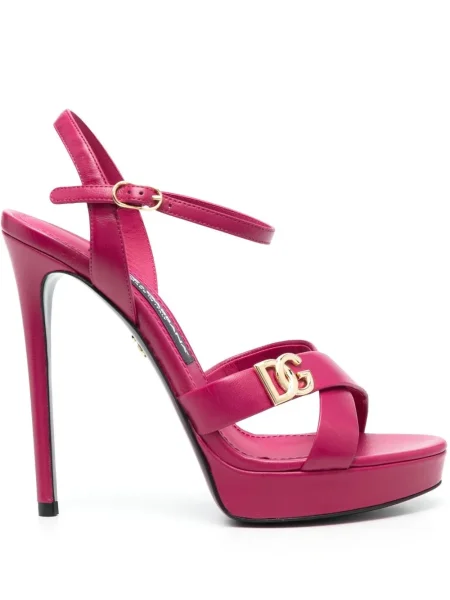 Sandale Dolce & Gabbana din piele cu autograf roz