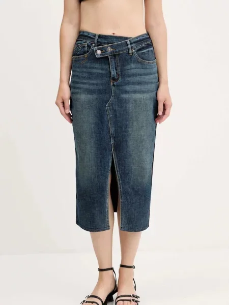 Desigual fusta jeans TWISTED marin midi creion albastru