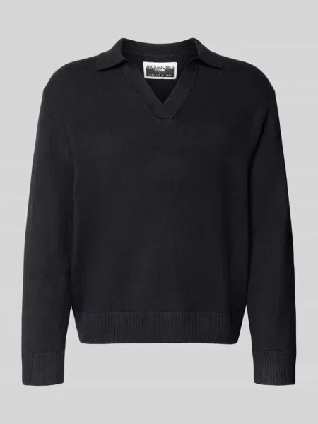 Sweter z dzianiny z dekoltem w serek model ‘COVER’ Jack & Jones czarny