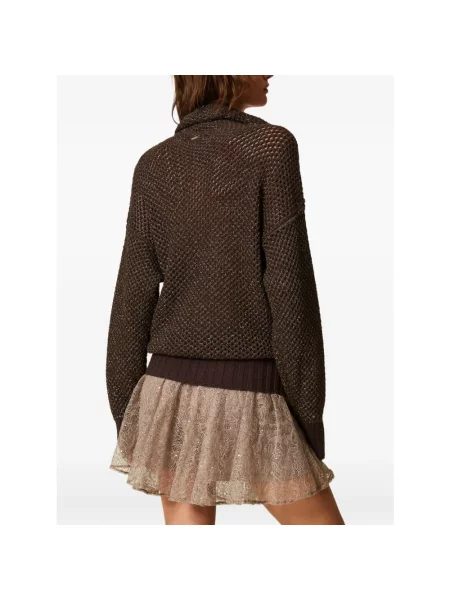 Sweter z golfem Twinset do golfa brązowy