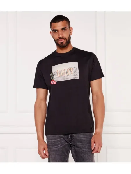 GUESS Tricou CACTUS GARDEN negru