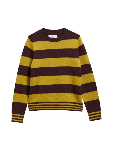 Sweter Barbour wełniany w paski z paskiem