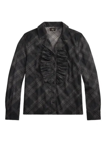 Koszula Ralph Lauren Rrl w kratkę z falbankami szara