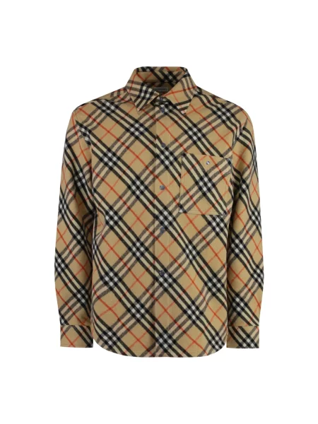 Koszula Burberry wełniana w kratę beżowa