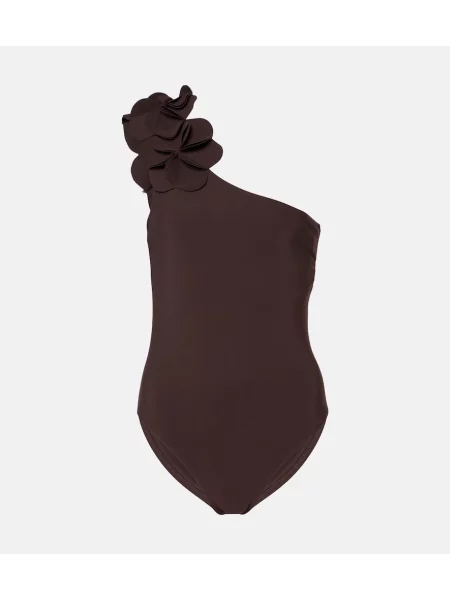 Strój kąpielowy Karla Colletto w kwiatki na jednym ramieniu brązowy