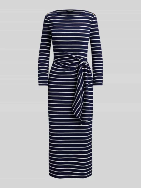 Sukienka casualowa taliowana z mieszanki bawełny Lauren Ralph Lauren granatowa