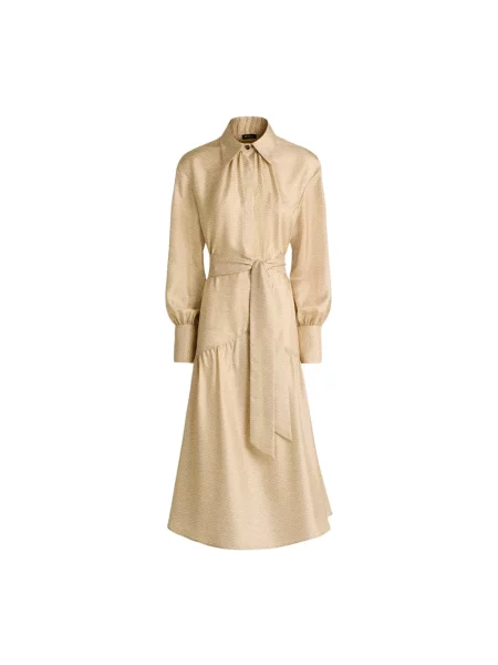 Jedwabna sukienka koszulowa Kiton z nadrukiem beżowa