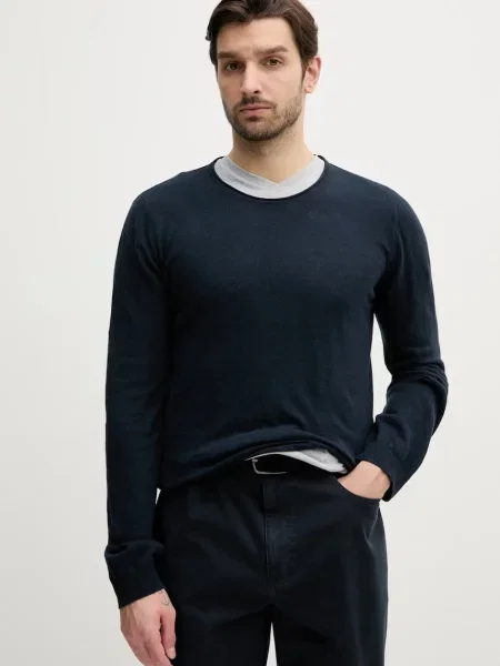 Svetr s příměsí lnu Pepe Jeans LAYNE pánský tmavomodrá lehký