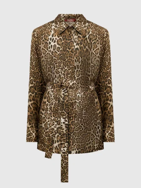 Блуза TAFFARI із шовку в леопардовий принт Max Mara коричнева