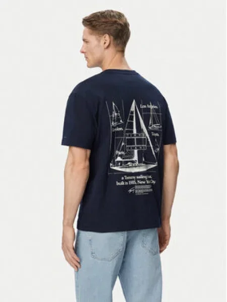 Tommy Jeans Tričko SAILBOAT námornícka modrá biela
