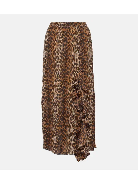 Fustă midi Ganni cu imagine cu model leopard până la genunchi