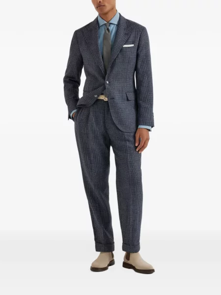 Costum Brunello Cucinelli de lână în carouri albastru