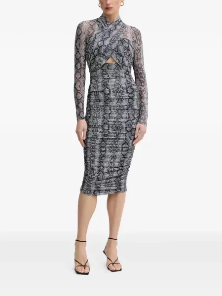 Rochie Bardot cu imagine cu model piele de șarpe de costum gri