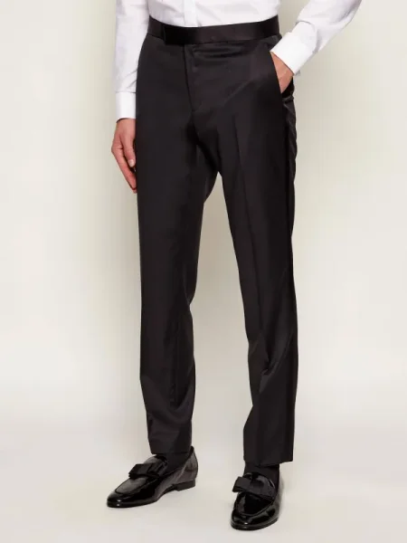 BOSS BLACK De lână pantaloni | Slim Fit cu adaos de mătase negru